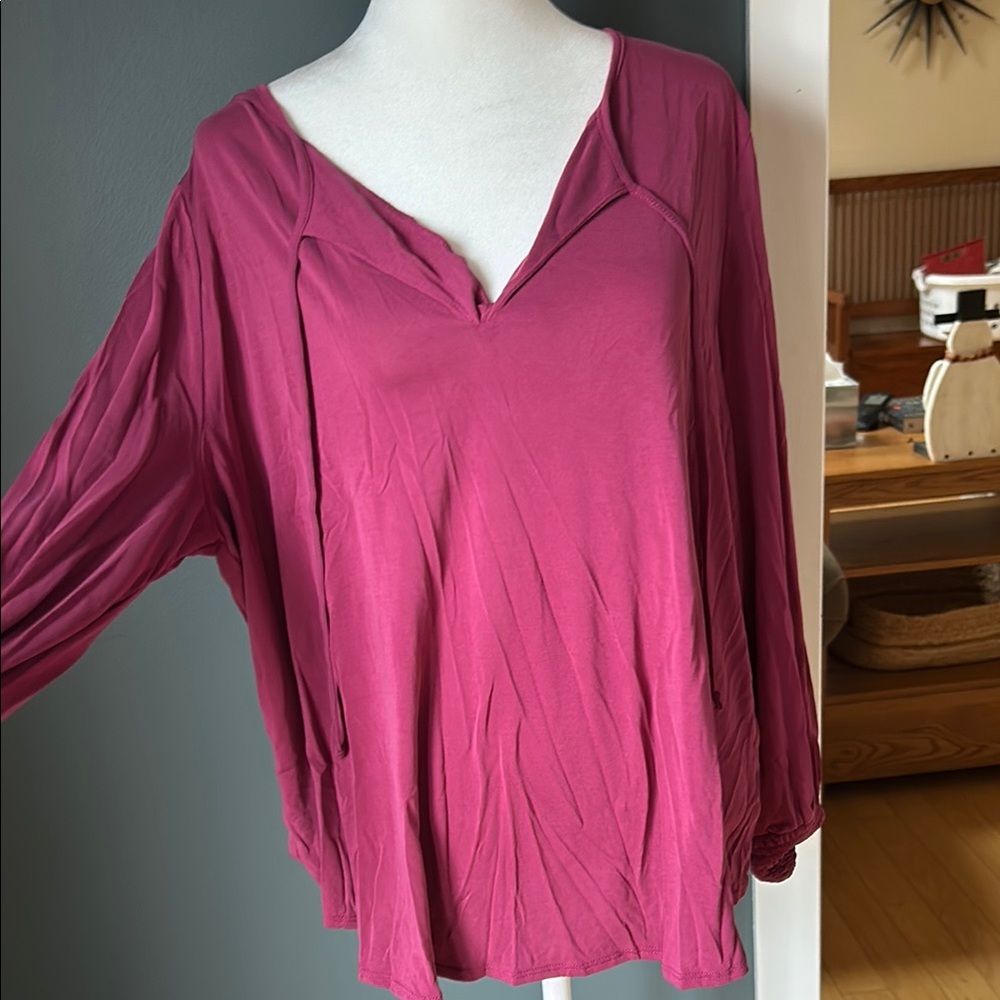 Women's Pink V-Neck Blouse